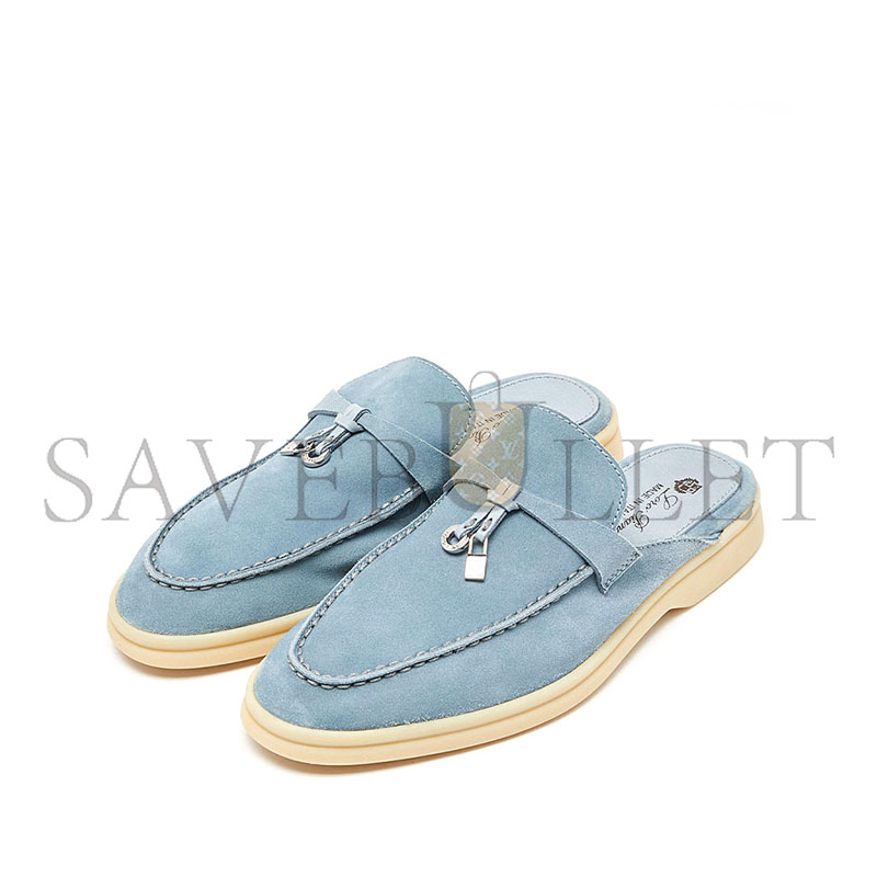 LORO PIANA BLUE SUEDE SUMMER CHARMS WALK MULES 